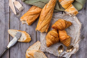 French baguette with butter for breakfast