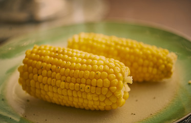 Cooked Corn on the Cob on a plate and ready to eat