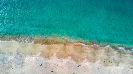 Aerial view on sunny beach. Coromandel Peninsula, New Zealand