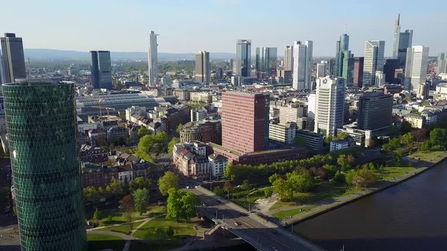 Aerial Helicopter View Germany Skyline Frankfurt am Main