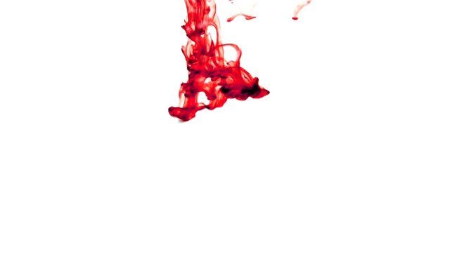 Red ink moving in water with white background including Alpha Matte