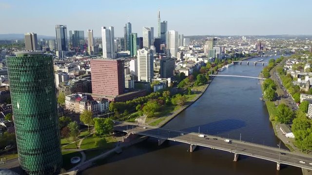 Aerial Helicopter View Germany Skyline Frankfurt am Main