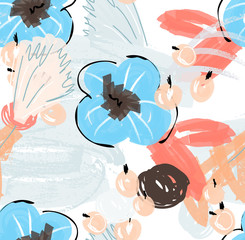 Doodles with grunge texture rough drawn flower and berries