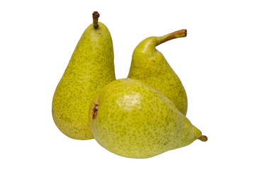 Group of green pears on a white background