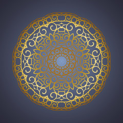 Vector vintage oriental Mandala sign gold frame