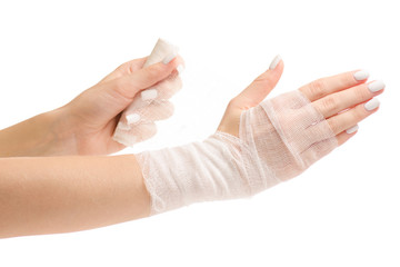 Female hand in bandage