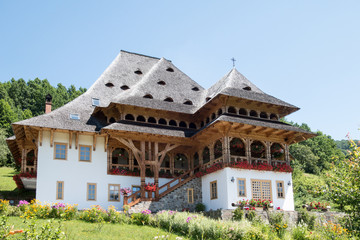 Fototapeta premium July 9th, 2017 - Barsana wooden monastery, Maramures, Romania. Barsana monastery is one of the main point of interest in Maramures area.