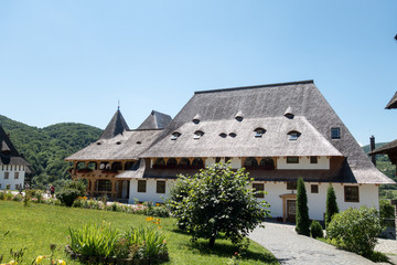 Fototapeta na wymiar July 9th, 2017 - Barsana wooden monastery, Maramures, Romania. Barsana monastery is one of the main point of interest in Maramures area.