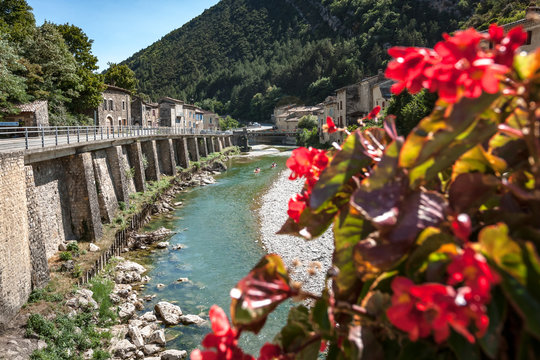 View from bridge on the mountain river 'the dreams' in the French mountains