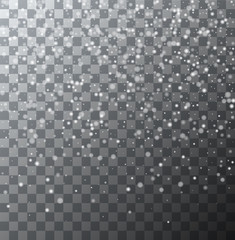 vector realistic falling snowflakes or snow on transparent background.