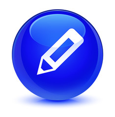 Pencil icon glassy blue round button