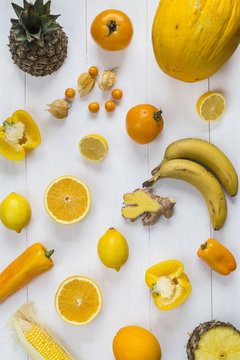Selection of yellow fruit and vegetables