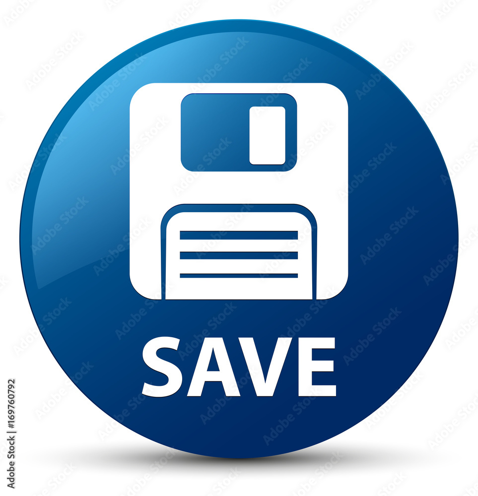 Wall mural save (floppy disk icon) blue round button