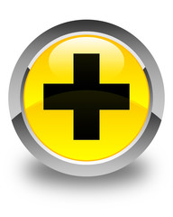 Obraz premium Plus icon glossy yellow round button