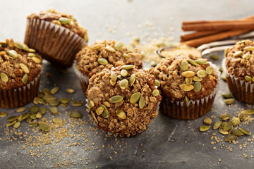 Healthy pumpkin muffins with seeds