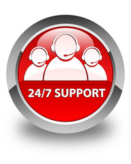 24/7 Support (customer care team icon) glossy red round button
