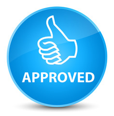 Approved (thumbs up icon) elegant cyan blue round button