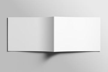 Blank A4 photorealistic landscape brochure mockup on light grey background. 