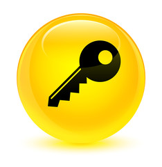 Key icon glassy yellow round button