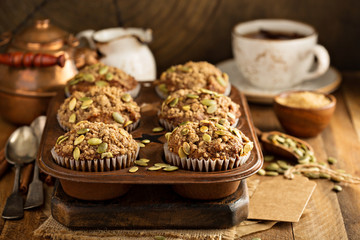 Healthy pumpkin muffins with seeds