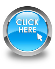 Click here glossy cyan blue round button