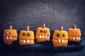 Group of scary pumpkin cup cakes