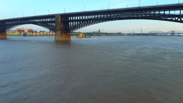 Aerial drone under the Eads Bridge 4k 60p