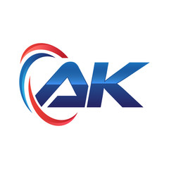 initial letter logo swoosh red blue