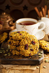 Breakfast cookies with pumpkin puree, cranberry and seeds