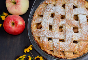 Apple pie apples on black background