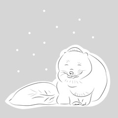Polar Fox in the snow sticker, Arctic fox vector illustration