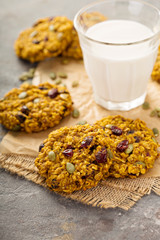 Breakfast cookies with pumpkin puree, cranberry and seeds