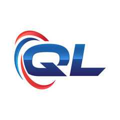 initial letter logo swoosh red blue