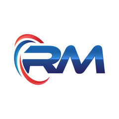 initial letter logo swoosh red blue