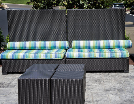 Bench Outside With Colorful Cushions 