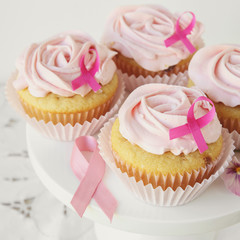 Rose flower cupcakes for pink ribbon day, Breast cancer awareness