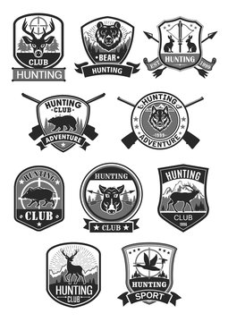 Hunting club hunt adventure vector icons set