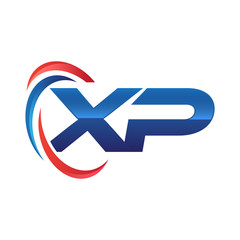 initial letter logo swoosh red blue