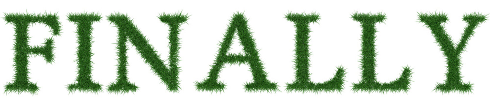 Finally - 3D rendering fresh Grass letters isolated on whhite background.