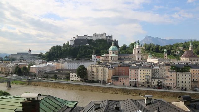 Panoramic aerial view of Salzburg Cathedral, Austria in a beautiful day