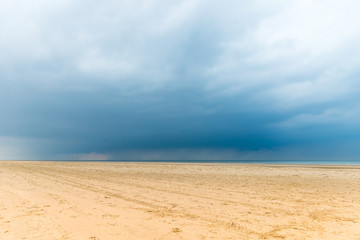 Fototapeta na wymiar Sandy Formby Beach near Liverpool on a cloudy day