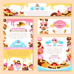 Vector templates of bakery shop or cafe patisserie