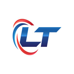 initial letter logo swoosh red blue