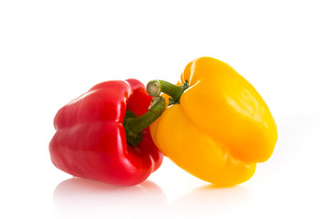 red and yellow color of chili peppers isolated on white background