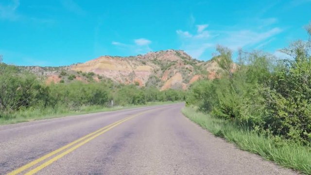 August, 2017. Driving through second largest canyon in North America. POV. point view of canyon landscape in the morning. Scenic view from car.