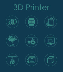 Set of three d printer simple icons