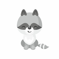 The image of cute little raccoon in cartoon style. Vector children’s illustration. 