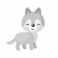 Fototapeta na wymiar The image of cute little wolf in cartoon style. Vector children’s illustration. 