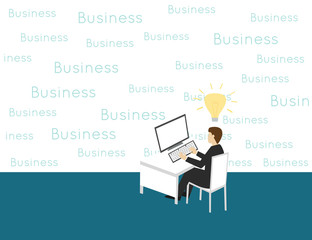 Business man sitting in the desk with light bulb