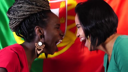 Portuguese Friends Celebrating with Portugal Flag